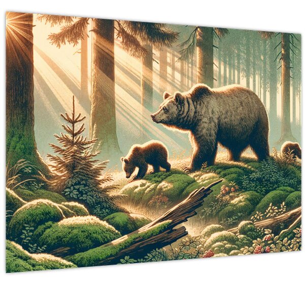 Slika - Medvjedi u šumi (70x50 cm)