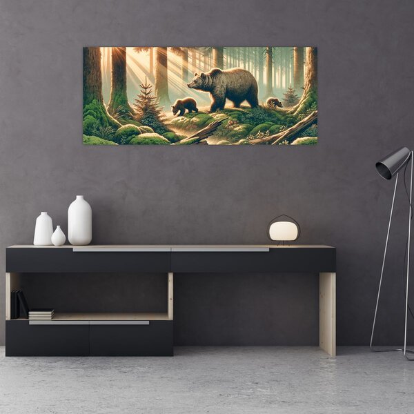 Slika - Medvjedi u šumi (120x50 cm)