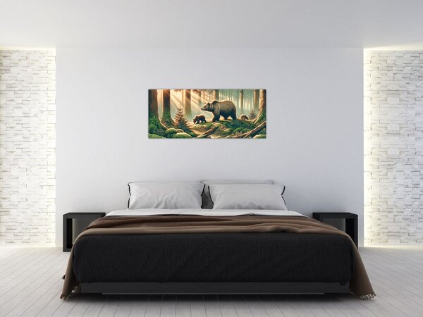 Slika - Medvjedi u šumi (120x50 cm)