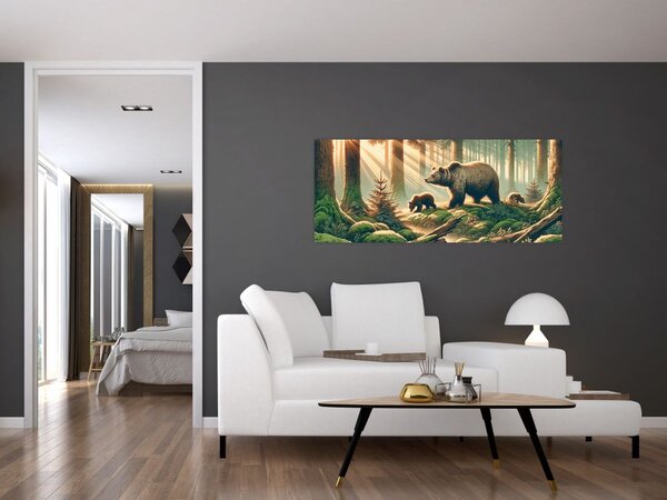 Slika - Medvjedi u šumi (120x50 cm)