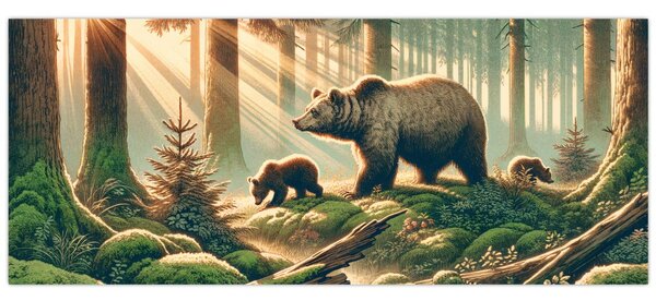 Slika - Medvjedi u šumi (120x50 cm)