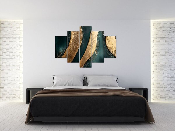Slika - Zelena apstrakcija sa zlatom I. (150x105 cm)