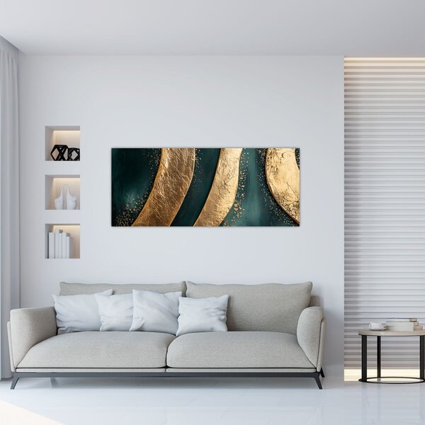 Slika - Zelena apstrakcija sa zlatom I. (120x50 cm)