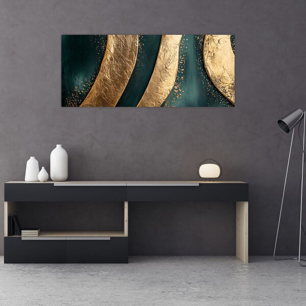 Slika - Zelena apstrakcija sa zlatom I. (120x50 cm)