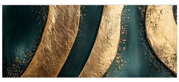 Slika - Zelena apstrakcija sa zlatom I. (120x50 cm)