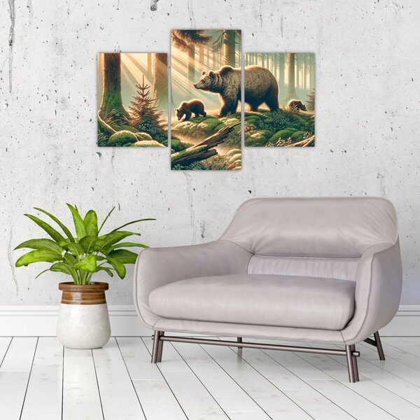 Slika - Medvjedi u šumi (90x60 cm)