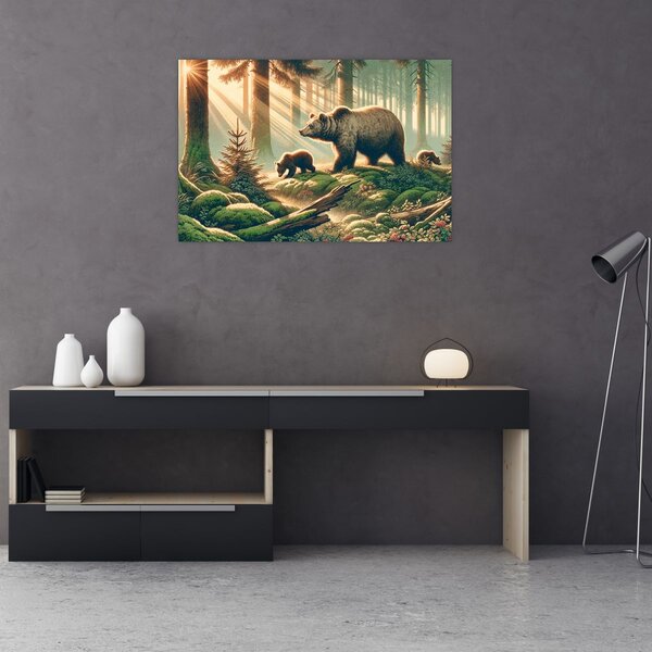 Slika - Medvjedi u šumi (90x60 cm)