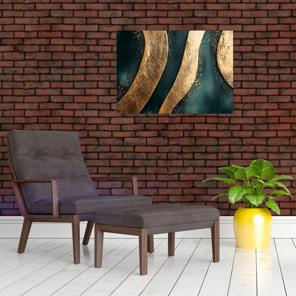 Slika - Zelena apstrakcija sa zlatom I. (70x50 cm)