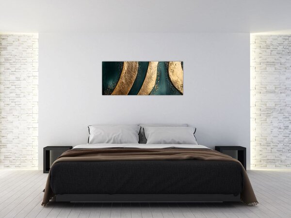 Slika - Zelena apstrakcija sa zlatom I. (120x50 cm)
