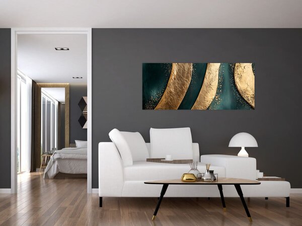 Slika - Zelena apstrakcija sa zlatom I. (120x50 cm)