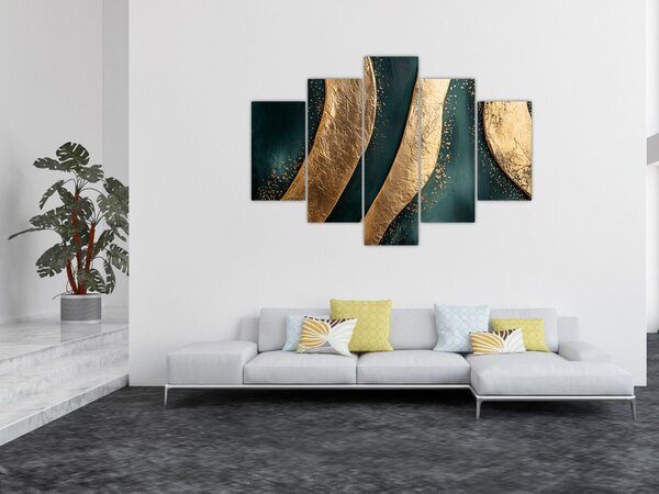 Slika - Zelena apstrakcija sa zlatom I. (150x105 cm)