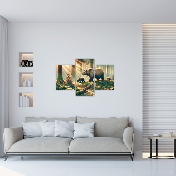 Slika - Medvjedi u šumi (90x60 cm)