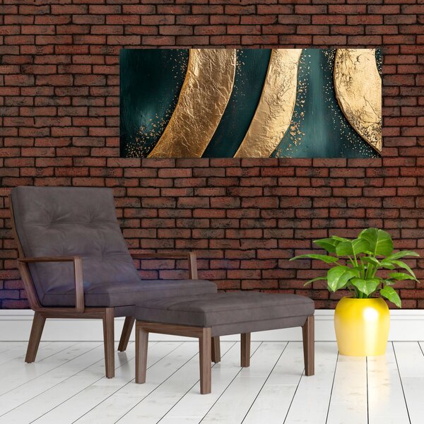 Slika - Zelena apstrakcija sa zlatom I. (120x50 cm)