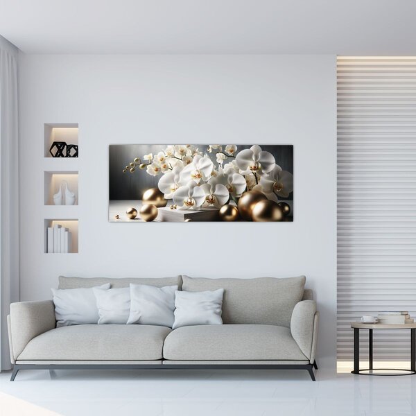 Slika - Orhideja i zlatne kugle (120x50 cm)