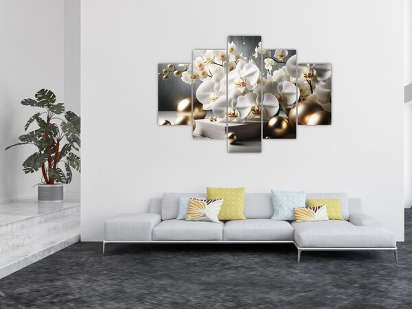 Slika - Orhideja i zlatne kugle (150x105 cm)