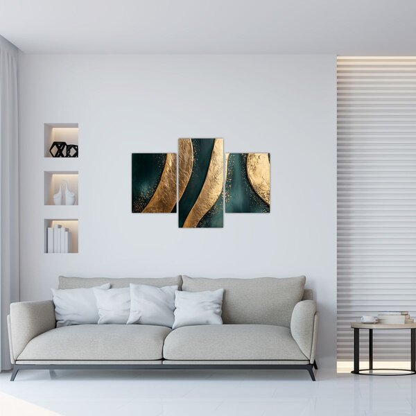 Slika - Zelena apstrakcija sa zlatom I. (90x60 cm)