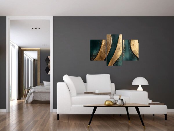 Slika - Zelena apstrakcija sa zlatom I. (90x60 cm)