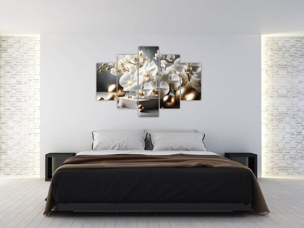 Slika - Orhideja i zlatne kugle (150x105 cm)