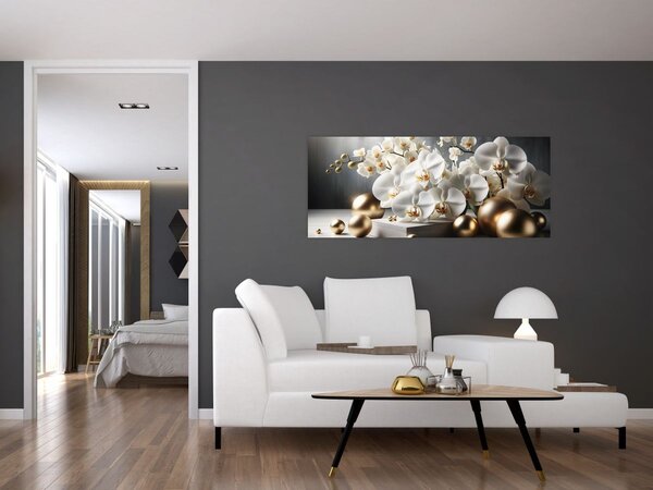 Slika - Orhideja i zlatne kugle (120x50 cm)