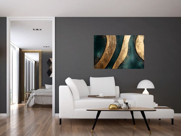 Slika - Zelena apstrakcija sa zlatom I. (90x60 cm)