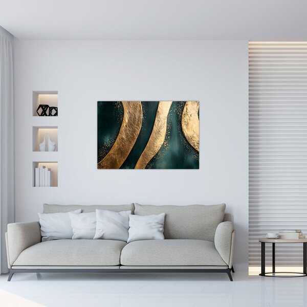 Slika - Zelena apstrakcija sa zlatom I. (90x60 cm)