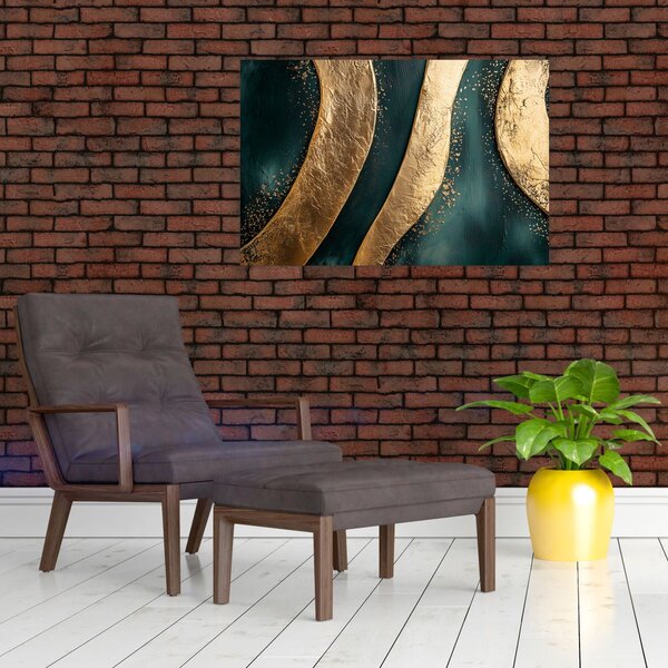 Slika - Zelena apstrakcija sa zlatom I. (90x60 cm)