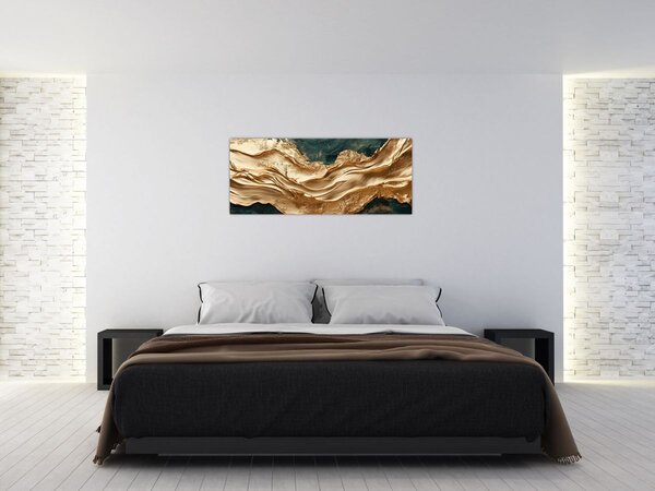 Slika - Zelena apstrakcija sa zlatom II. (120x50 cm)