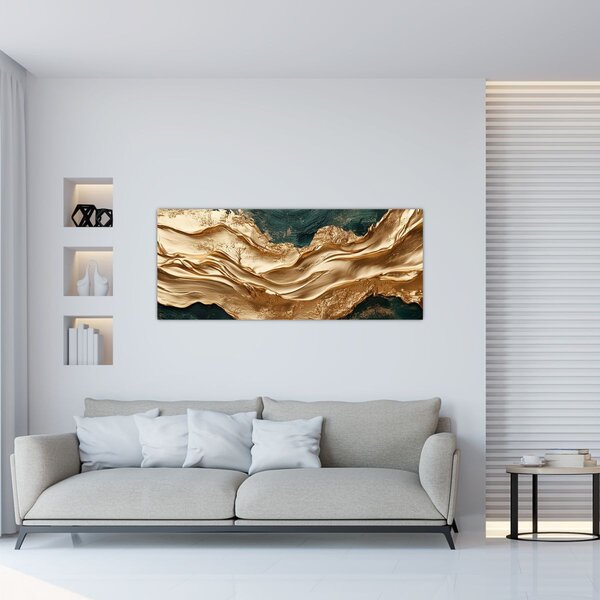 Slika - Zelena apstrakcija sa zlatom II. (120x50 cm)