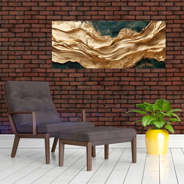 Slika - Zelena apstrakcija sa zlatom II. (120x50 cm)