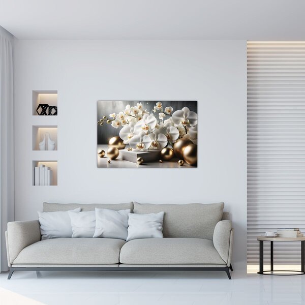 Slika - Orhideja i zlatne kugle (90x60 cm)