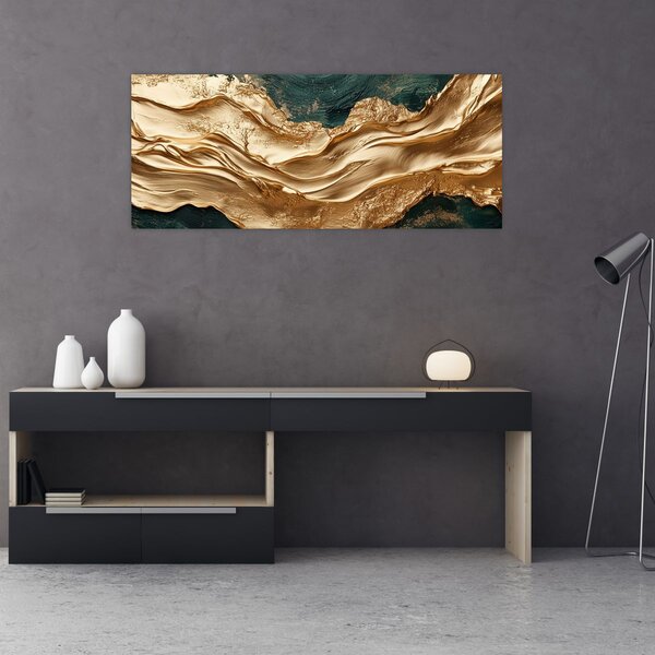 Slika - Zelena apstrakcija sa zlatom II. (120x50 cm)