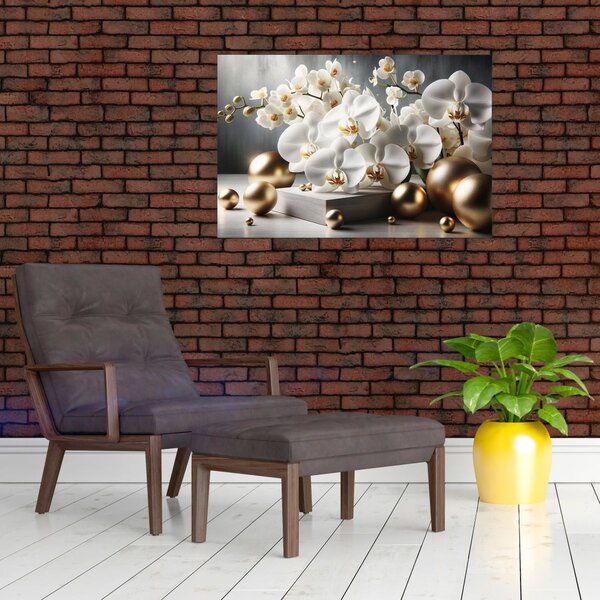 Slika - Orhideja i zlatne kugle (90x60 cm)