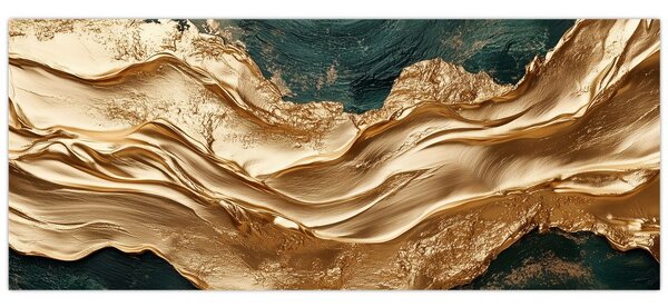 Slika - Zelena apstrakcija sa zlatom II. (120x50 cm)