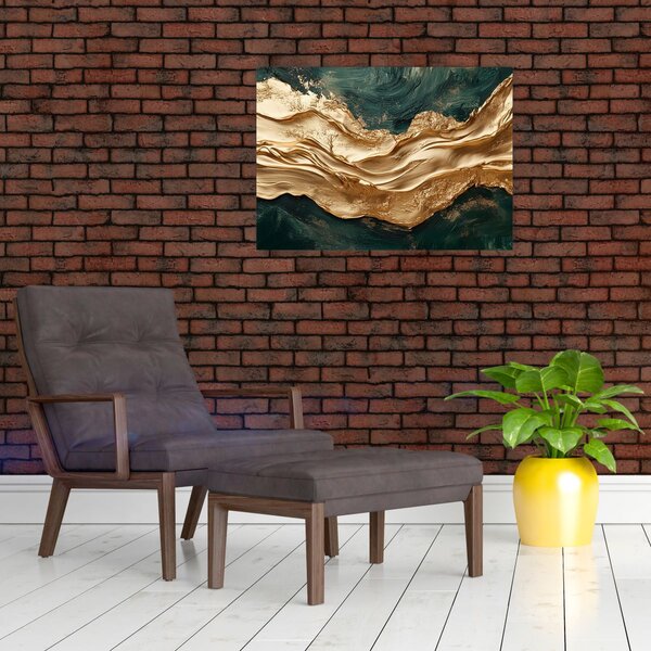 Slika - Zelena apstrakcija sa zlatom II. (70x50 cm)