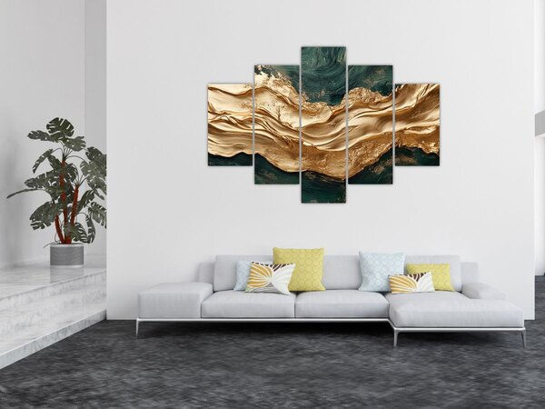 Slika - Zelena apstrakcija sa zlatom II. (150x105 cm)