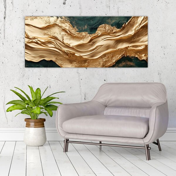 Slika - Zelena apstrakcija sa zlatom II. (120x50 cm)