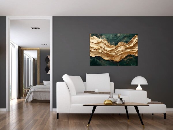 Slika - Zelena apstrakcija sa zlatom II. (90x60 cm)