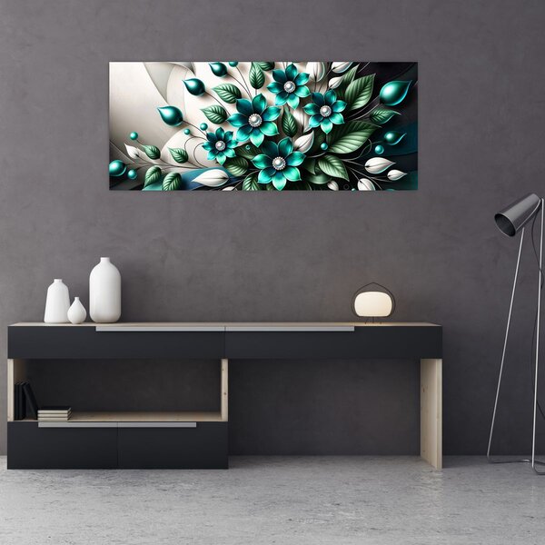 Slika - 3D tirkizni cvjetovi (120x50 cm)
