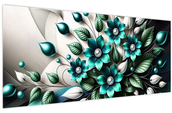 Slika - 3D tirkizni cvjetovi (120x50 cm)