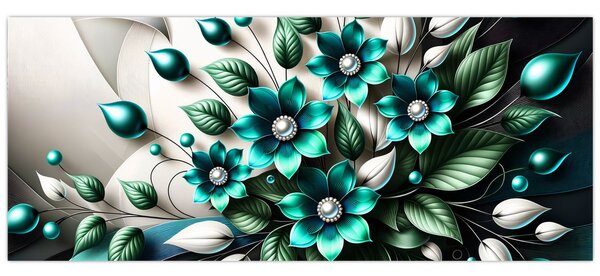 Slika - 3D tirkizni cvjetovi (120x50 cm)