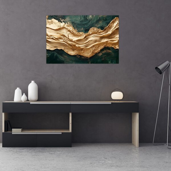 Slika - Zelena apstrakcija sa zlatom II. (90x60 cm)