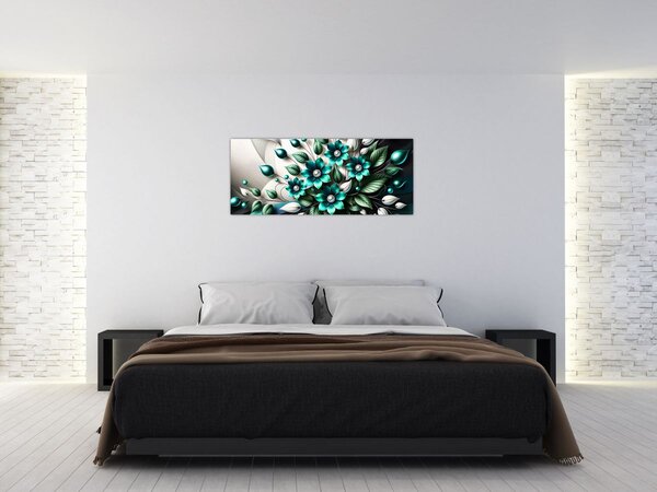 Slika - 3D tirkizni cvjetovi (120x50 cm)