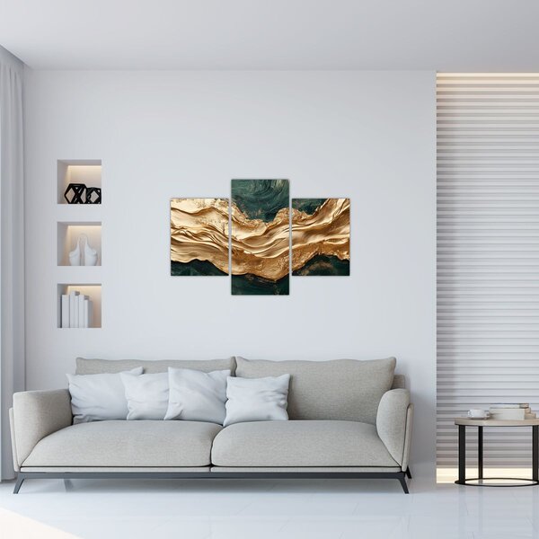 Slika - Zelena apstrakcija sa zlatom II. (90x60 cm)