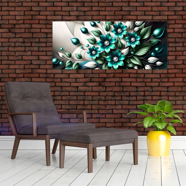 Slika - 3D tirkizni cvjetovi (120x50 cm)