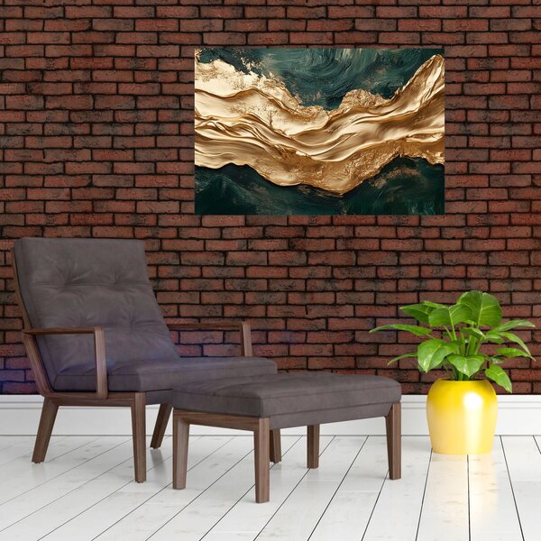 Slika - Zelena apstrakcija sa zlatom II. (90x60 cm)