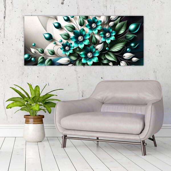 Slika - 3D tirkizni cvjetovi (120x50 cm)