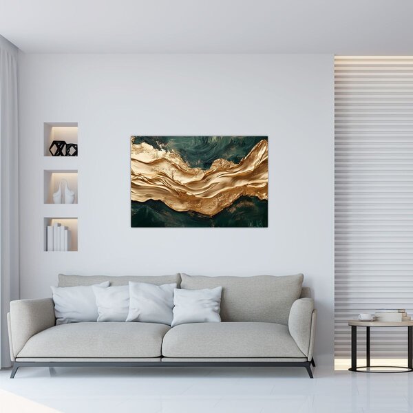Slika - Zelena apstrakcija sa zlatom II. (90x60 cm)