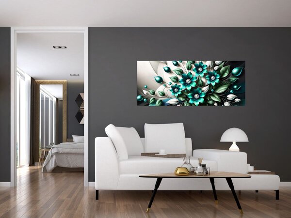 Slika - 3D tirkizni cvjetovi (120x50 cm)