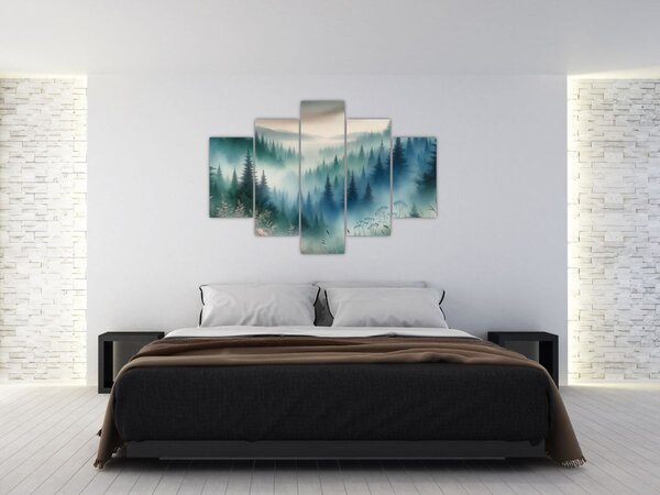 Slika - Šumski krajolik s maglom (150x105 cm)