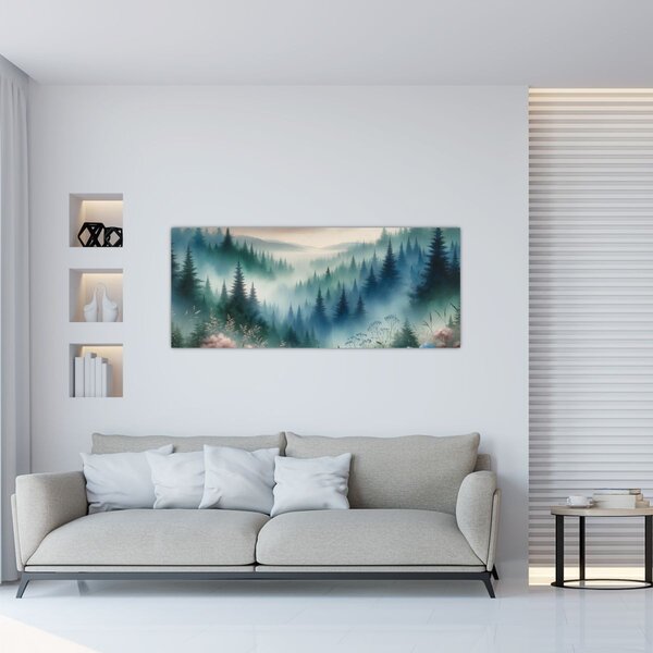 Slika - Šumski krajolik s maglom (120x50 cm)